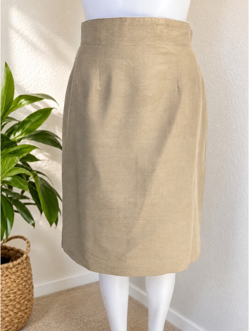 Women’s Sz 6 Carole Little Khaki 100% Linen Pencil Skirt Office Corpcore